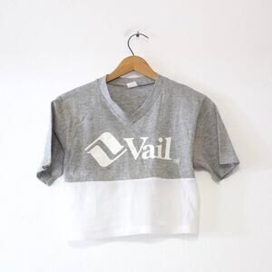 Vintage Vail Gray and White Cropped Tee